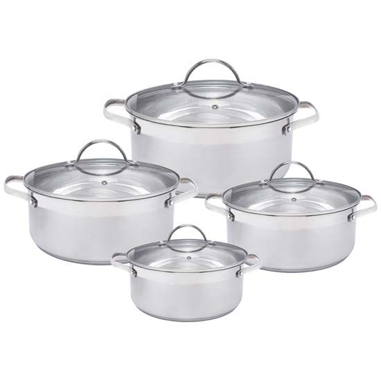 Set posuđa za kuhanje, sastoji se od posuda i poklopaca dimenzija 16, 18, 20 i 24 cm