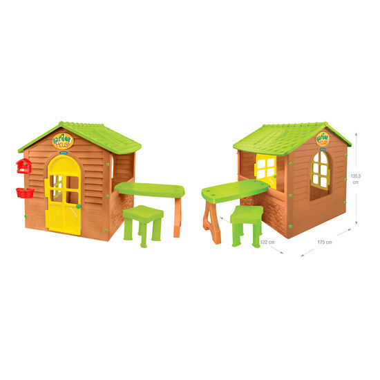 Dječja kućica za igru, sadrži dodatak stol i stolicu, dimenzije 115x16x123 cm