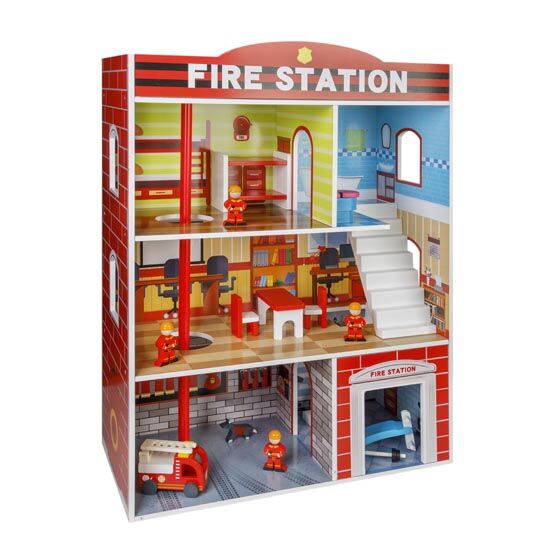 Drvena vatrogasna postaja, sadrži 16 komada namještaja na 3 kata