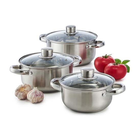 Set posuda za kuhanje sa staklenim poklopcima, promjer 16 cm, 18cm, 20 cm
