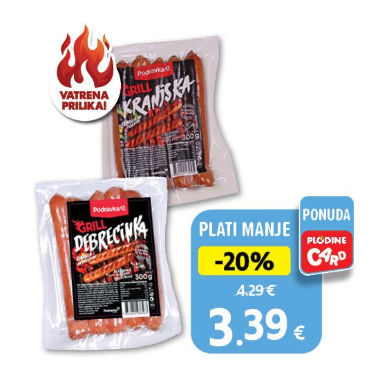 Grill Kranjska kobasica ili debrecinka, polutrajni proizvod
