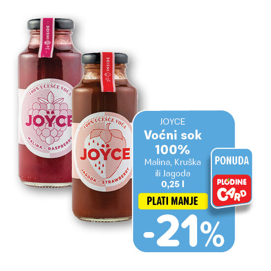 Voćni sok 100% malina, kruška ili jagoda