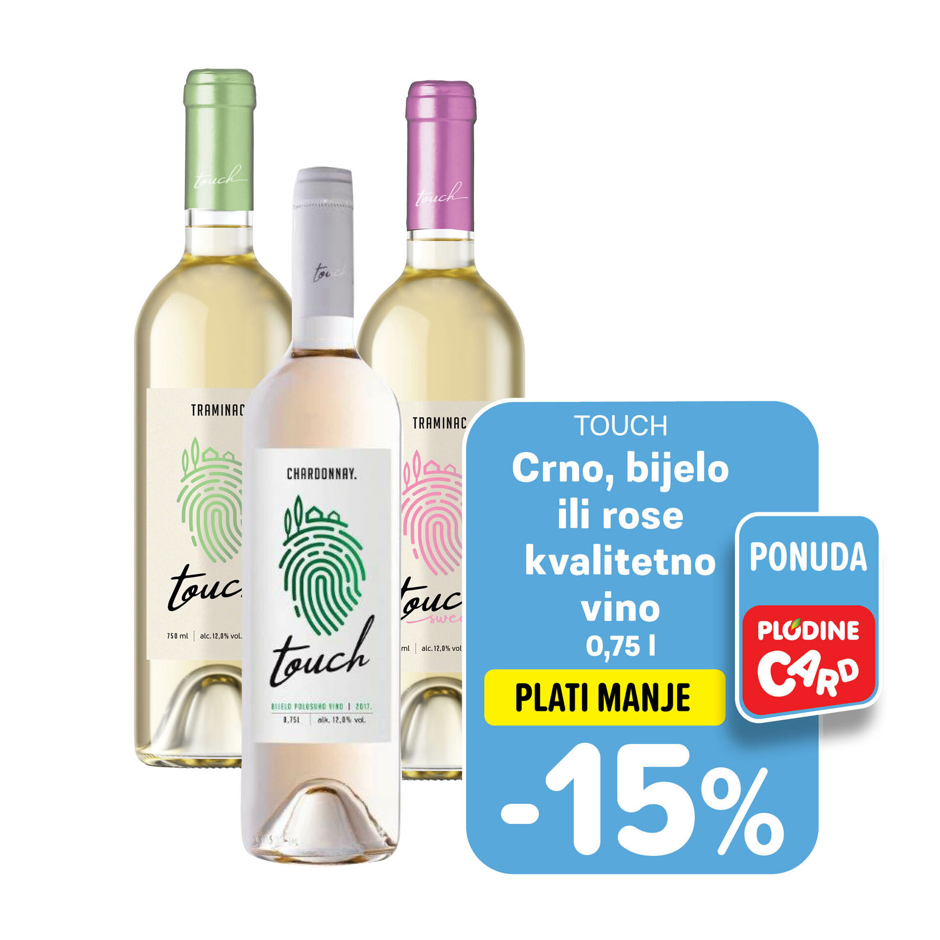 Crno, bijelo ili rose kvalitetno vino, odabrane vrste 0,75 l