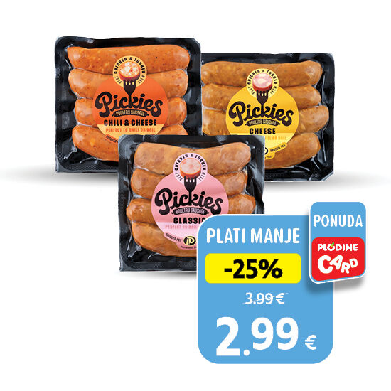 Pileća dimljena kobasica, classic, sir, chili i sir 210 g