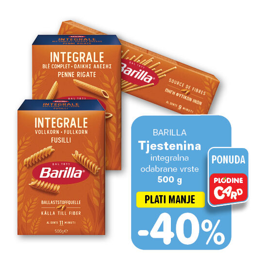 Tjestenina integralna, odabrane vrste 500 g