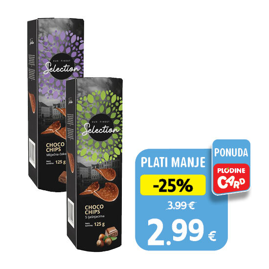 Choco chips, mliječna čokolada ili lješnjak 125 g