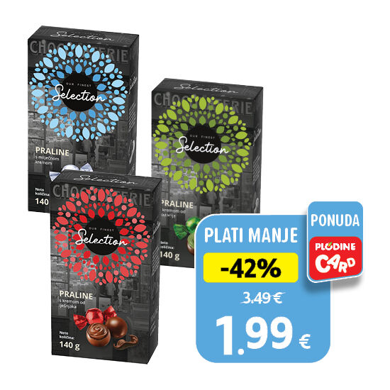 Praline, mlijeko, lješnjak, pistacija ili karamela 140 g