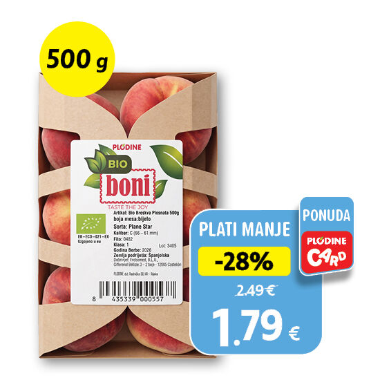 BIO Breskva plosnata, zemlja podrijetla Španjolska 500g